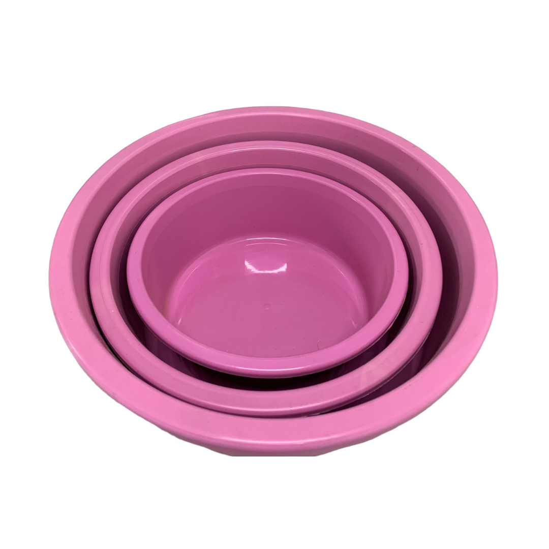 Jogo de Bacia 3 Peças Plastico Redonda Multiuso Rosa Canelada
