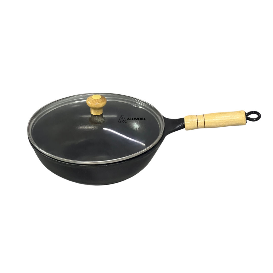 Frigideira Fundida Panela Parmegeira Wok 20 cm Funda Panela Antiaderente Cabo de Madeira