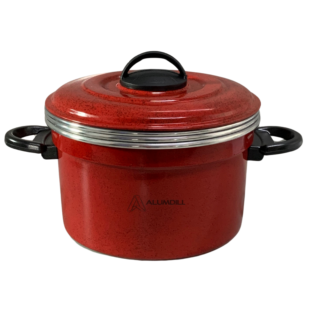 Banho Maria Panela a Vapor 3 Em 1 Forma Pudim Aluminio com Tampa Collor Vermelho Pintinha