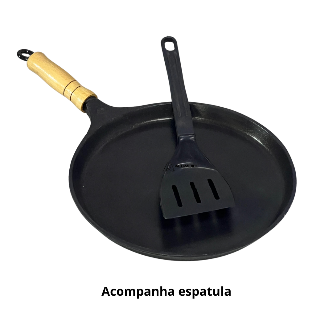 Frigideira Chapa Para Tapioca Tapioqueira Panqueca Panquequeira Antiaderente Teflon Fundido Oficial 22 cm Cabo de Madeir