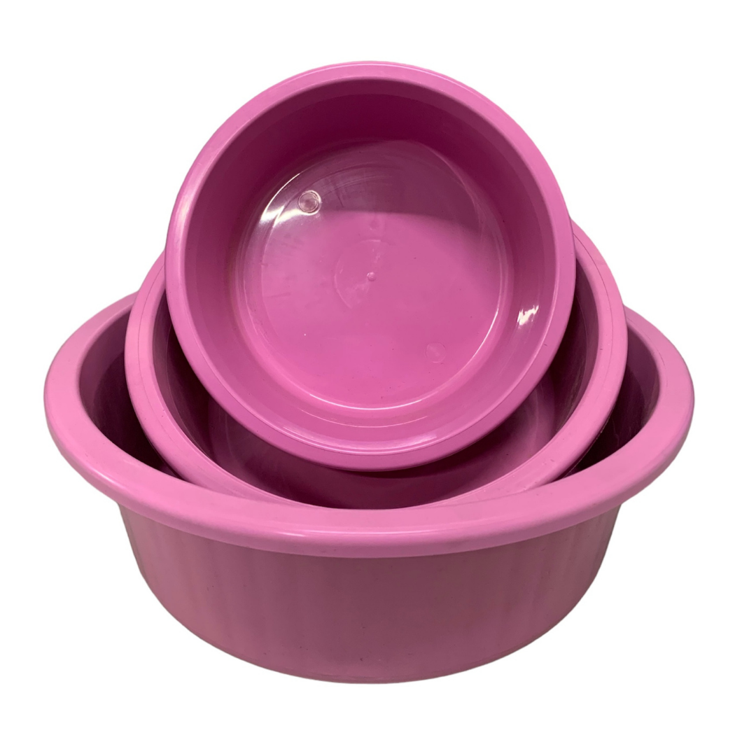 Jogo de Bacia 3 Peças Plastico Redonda Multiuso Rosa Canelada