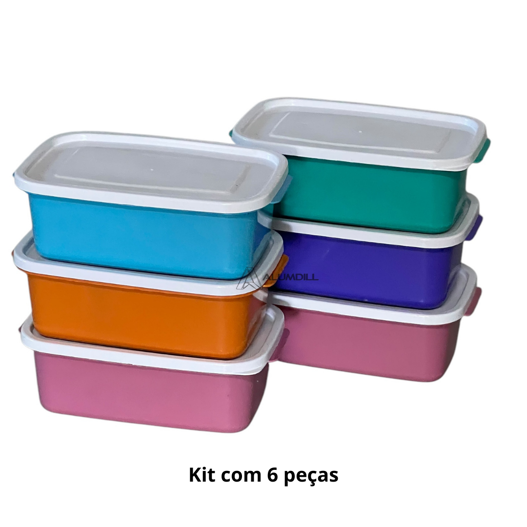 Kit 6 Potes Com Tampa Conjunto Plástico 0,600 ml Mantimento Vasilha Cores Variadas