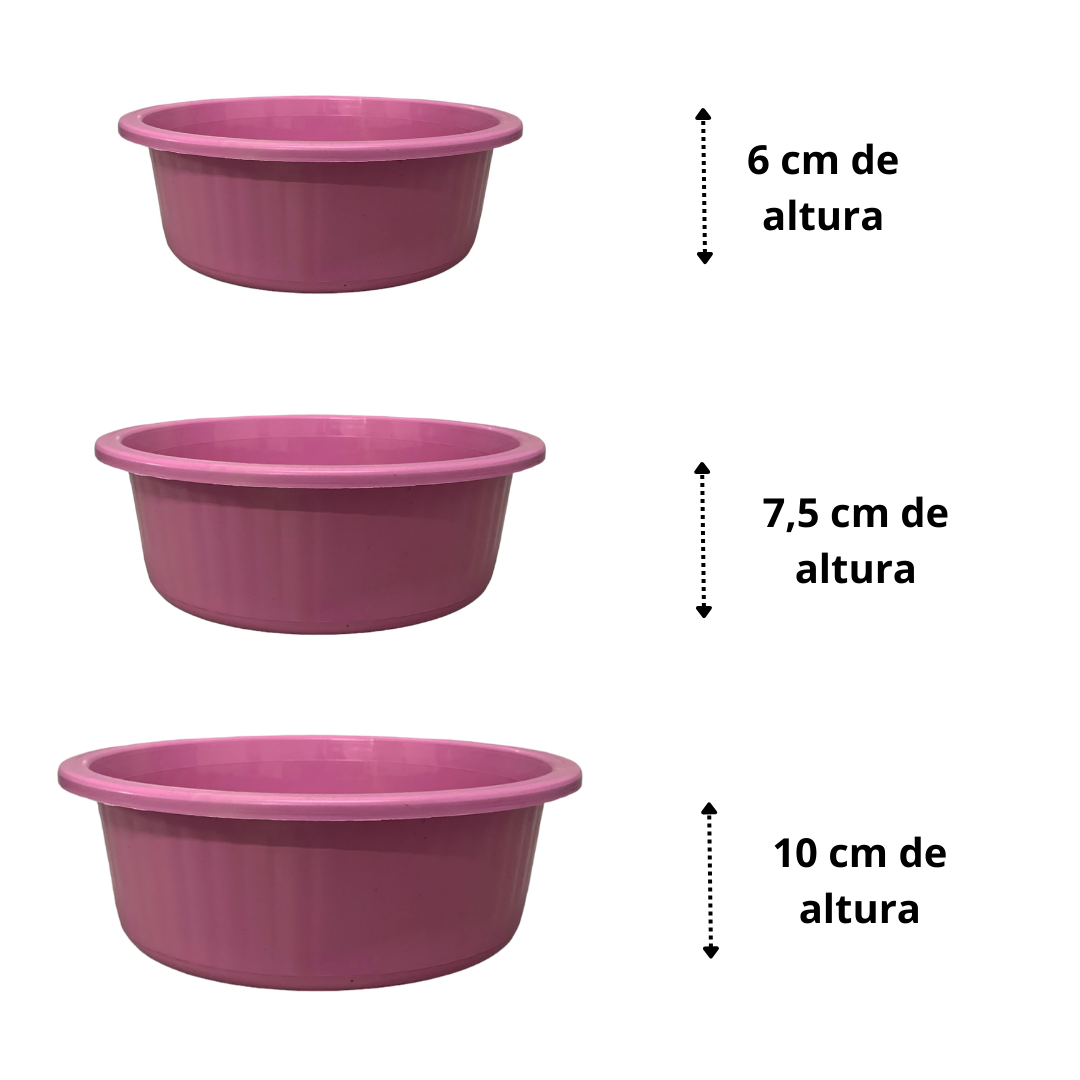 Jogo de Bacia 3 Peças Plastico Redonda Multiuso Rosa Canelada