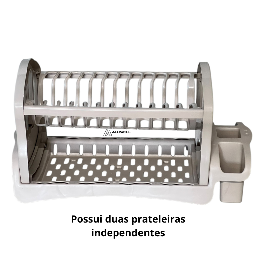 Escorredor De Pratos Louça Cozinha Duplo Porta Talher, Porta Copo Plastico Bege
