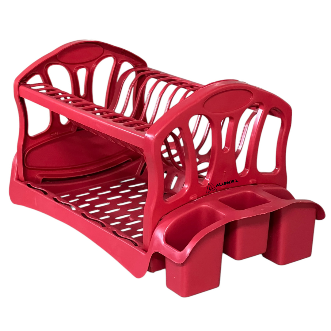 Escorredor De Pratos Louça Cozinha Duplo Porta Talher, Porta Copo Plastico Vermelho