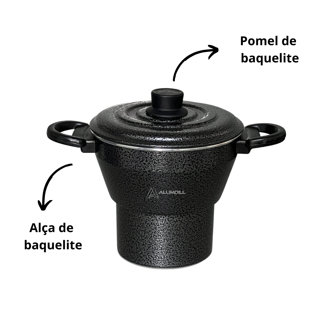 Cuscuzeiro Panela para Cuscuz Cuscuzeira N° 18 de Aluminio Nordestino Preto Craqueado