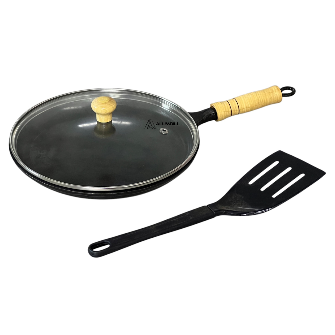 Frigideira Chapa Para Tapioca Tapioqueira Panqueca Panquequeira Antiaderente Teflon Fundido Oficial 22 cm Cabo de Madeir