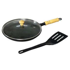 Frigideira Chapa Para Tapioca Tapioqueira Panqueca Panquequeira Antiaderente Teflon Fundido Oficial 22 cm Cabo de Madeir