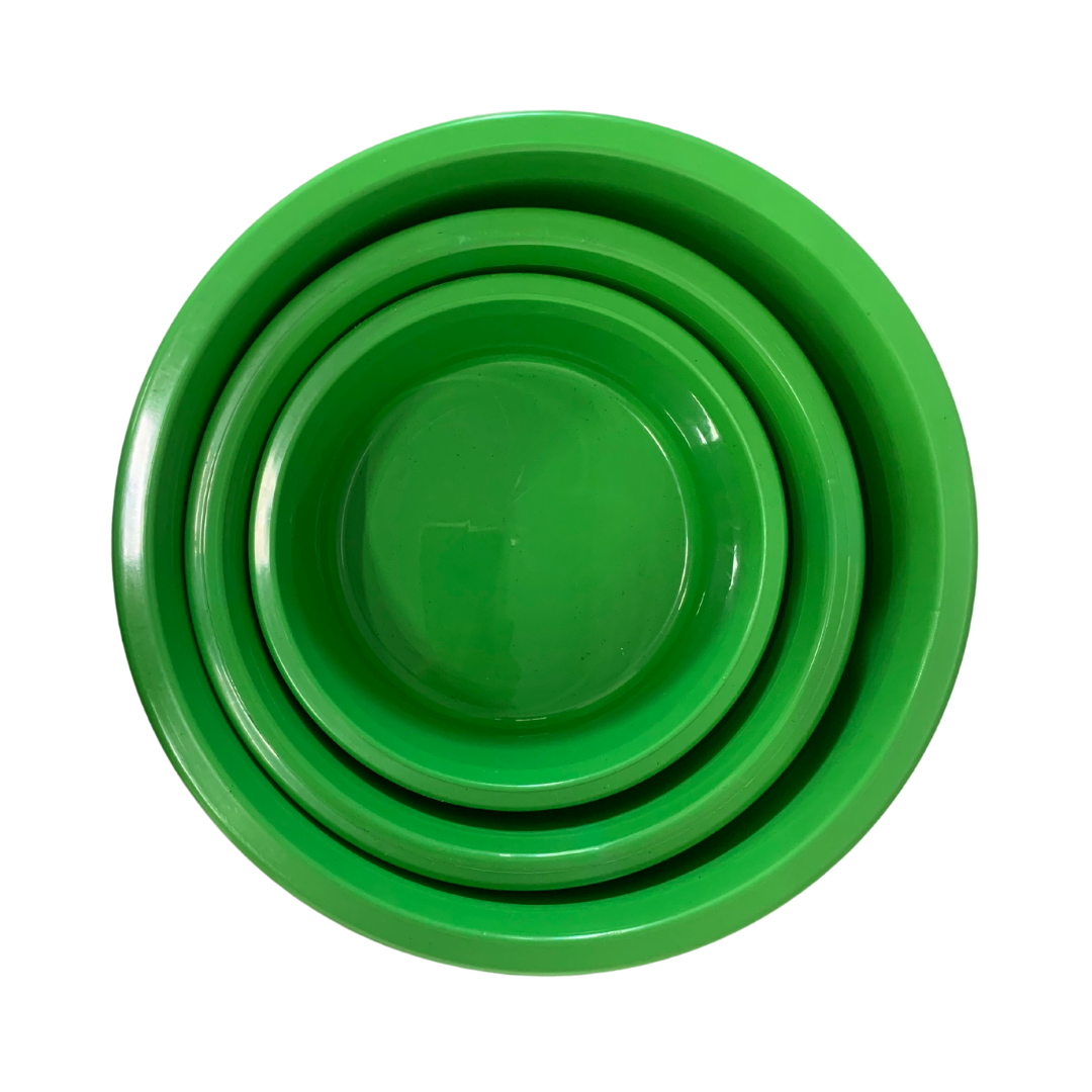 Jogo de Bacia 3 Peças Plastico Redonda Multiuso Verde Lima Canelada