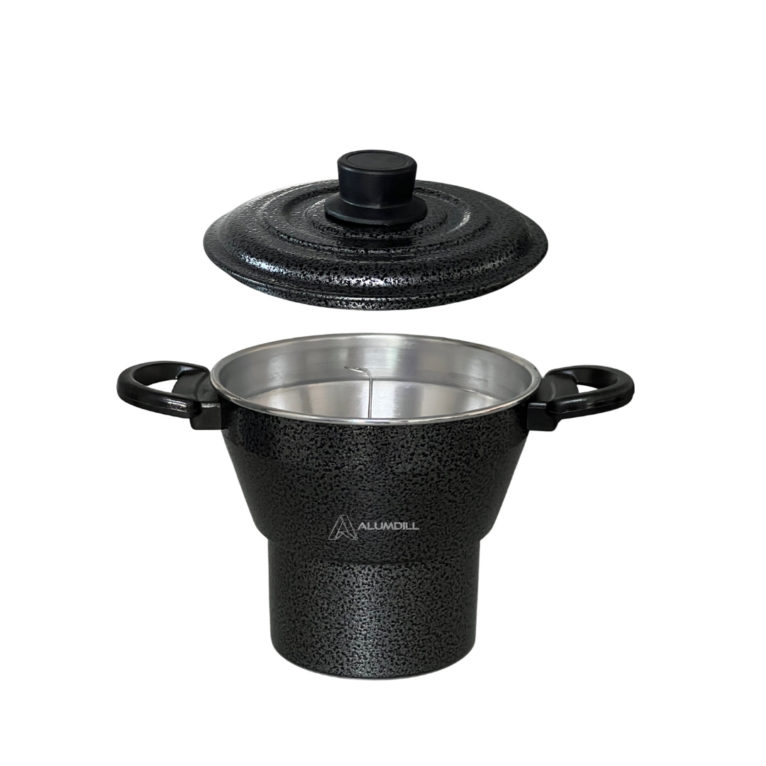 Cuscuzeiro Panela para Cuscuz Cuscuzeira N° 18 de Aluminio Nordestino Preto Craqueado