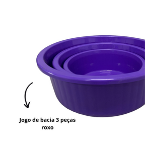 Jogo de Bacia 3 Peças Plastico Redonda Multiuso Roxo Canelada