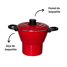 Cuscuzeiro Panela para Cuscuz Cuscuzeira N° 18 de Aluminio Nordestino Vermelho