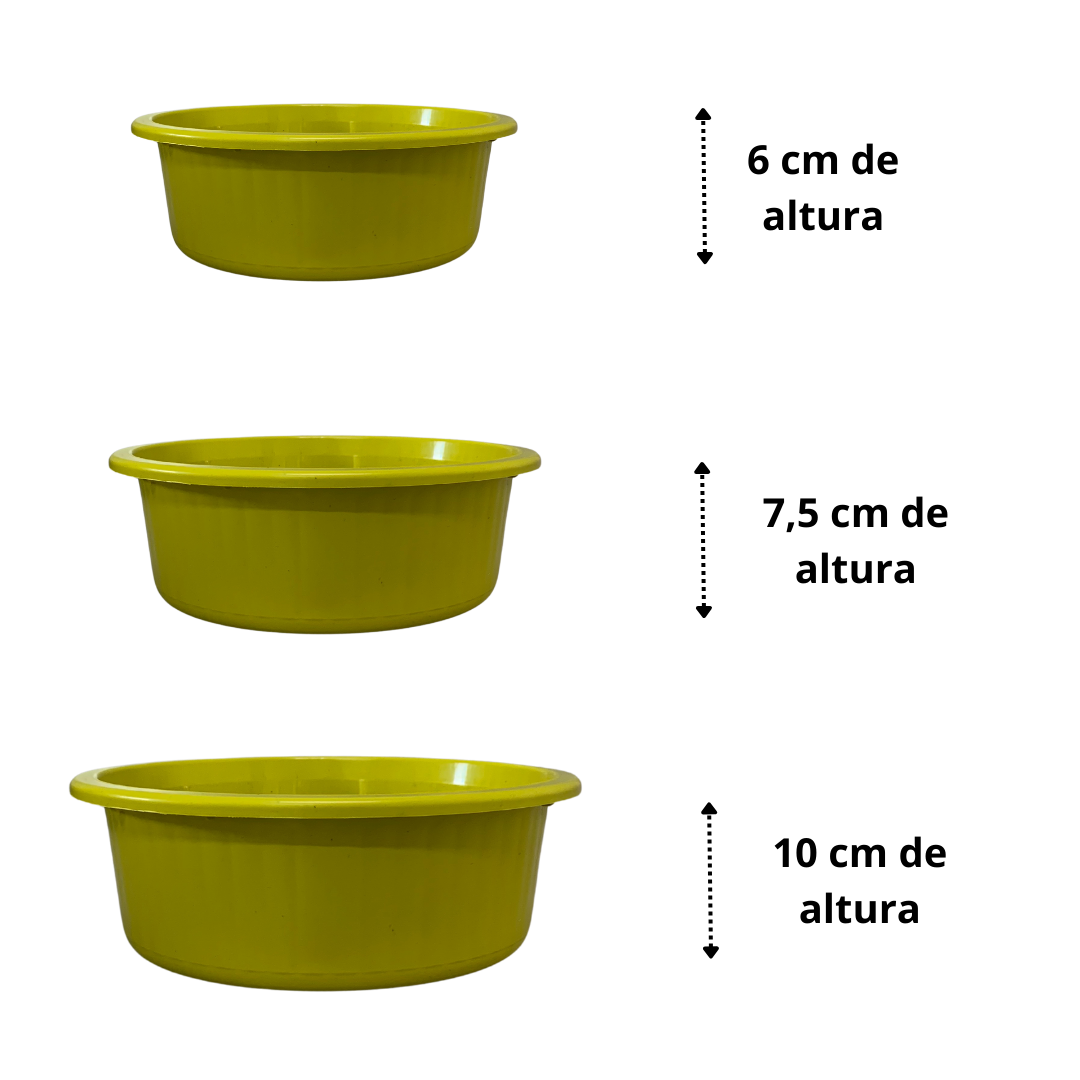 Jogo de Bacia 3 Peças Plastico Redonda Multiuso Amarelo Canelada