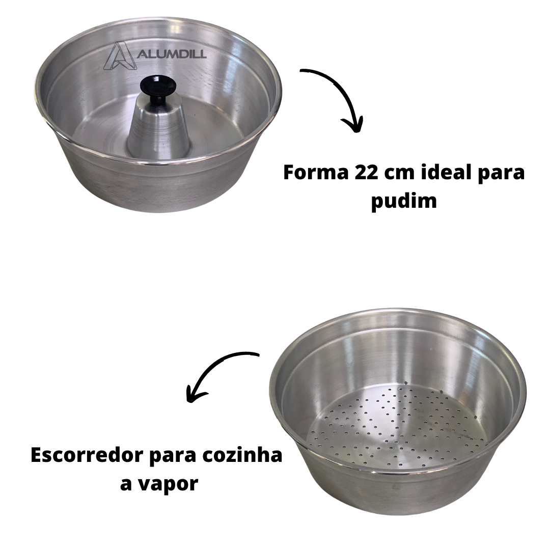Banho Maria Panela a Vapor 3 Em 1 Forma Pudim Aluminio com Tampa Collor Preto Craqueado