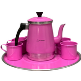 Jogo de Bule com 6 Xícaras e Bandeja Café Retro Rosa