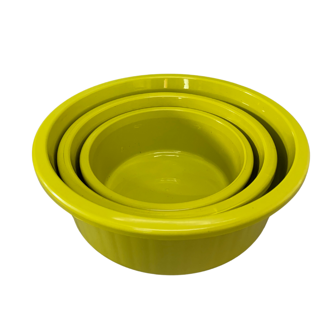 Jogo de Bacia 3 Peças Plastico Redonda Multiuso Amarelo Canelada