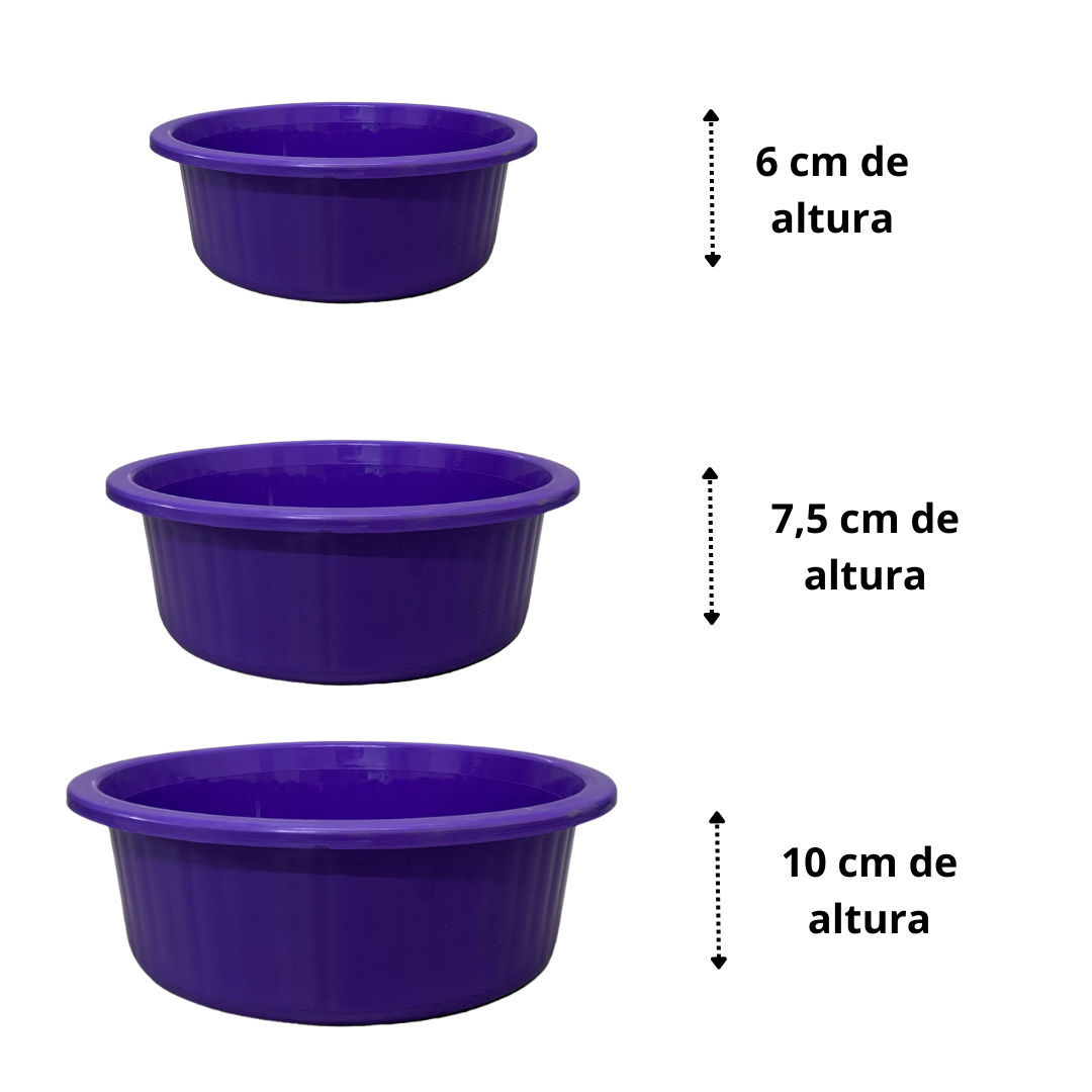 Jogo de Bacia 3 Peças Plastico Redonda Multiuso Roxo Canelada