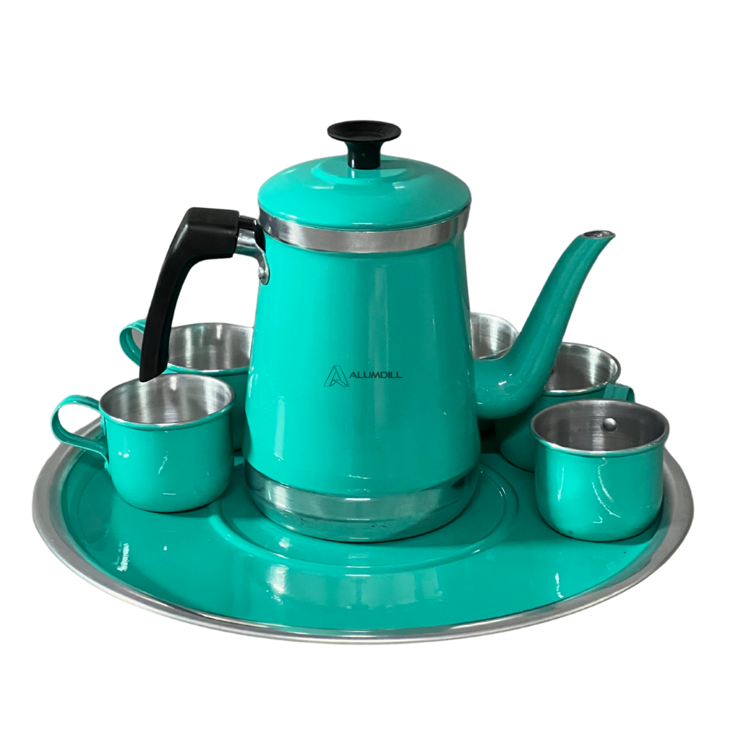 Jogo de Bule com 6 Xícaras e Bandeja Café Retro Verde