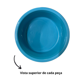 Jogo de Bacia 3 Peças Plastico Redonda Multiuso Azul Claro Canelada