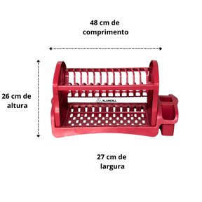 Escorredor De Pratos Louça Cozinha Duplo Porta Talher, Porta Copo Plastico Vermelho