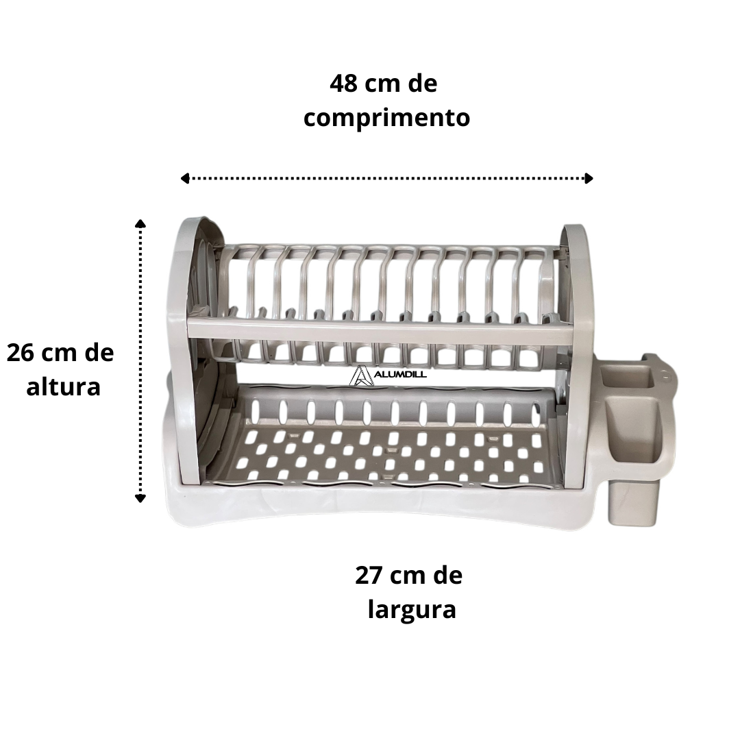 Escorredor De Pratos Louça Cozinha Duplo Porta Talher, Porta Copo Plastico Beje