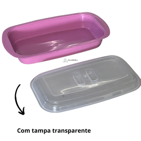 Kit 2 Travessas Saladeira Oval Porta Frios Sobremesa 1,8 Litros com Tampa Transparente Rosa Plastico