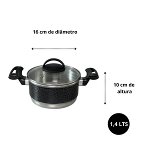 Jogo de Panela 5 Peças Rafaela Reforçado com Tampa Vidro Preto Craqueado