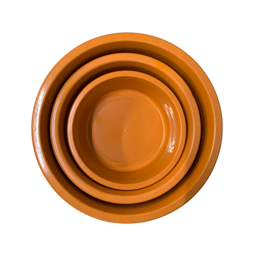 Jogo de Bacia 3 Peças Plastico Redonda Multiuso Laranja Canelada