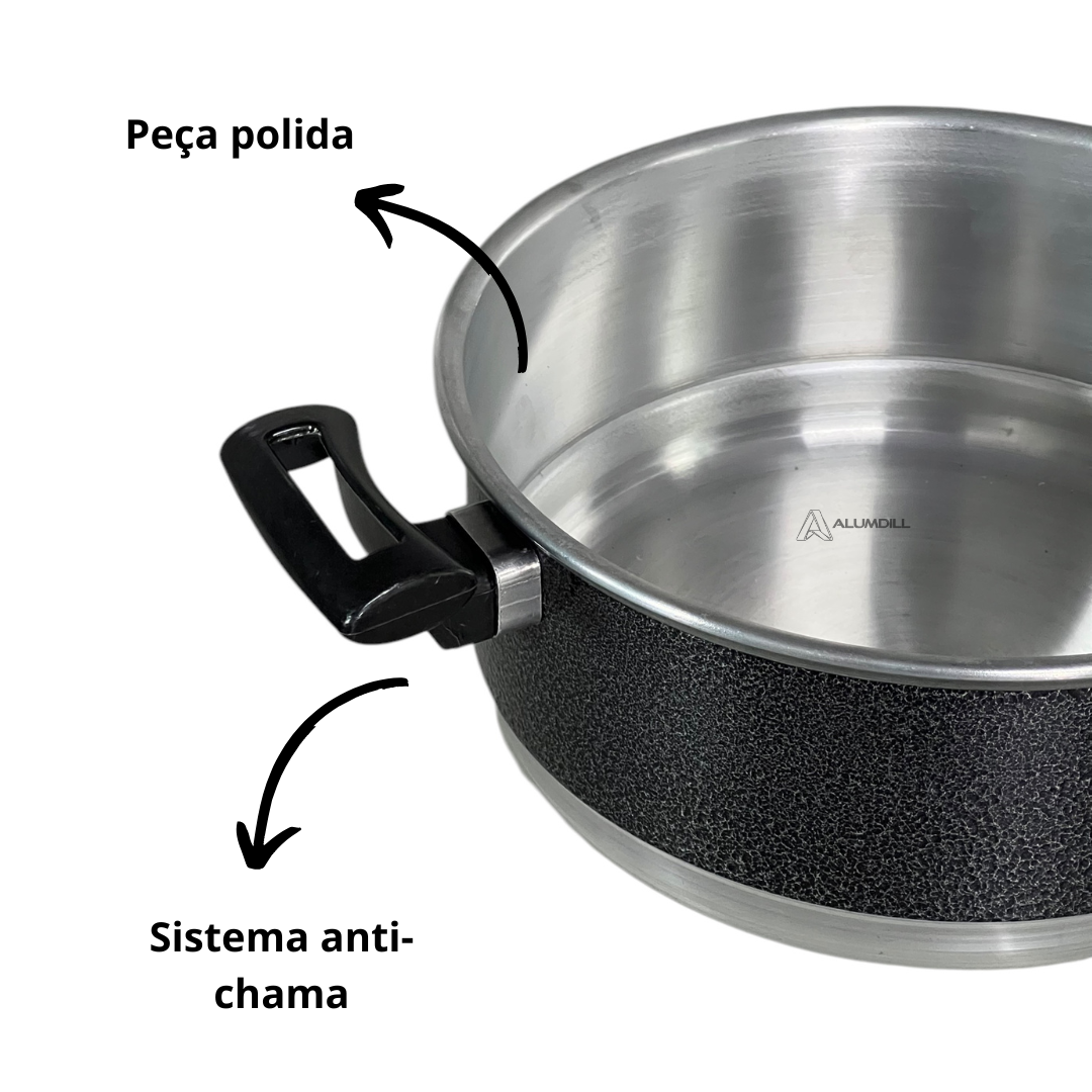 Jogo de Panela 5 Peças Rafaela Reforçado com Tampa Vidro Preto Craqueado