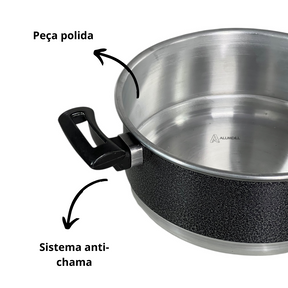 Jogo de Panela 5 Peças Rafaela Reforçado com Tampa Vidro Preto Craqueado