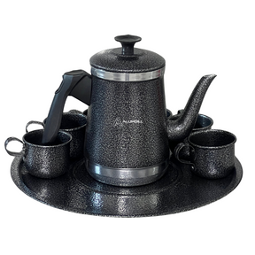 Jogo de Bule com 6 Xícaras e Bandeja Café Retro Preto