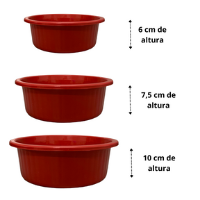 Jogo de Bacia 3 Peças Plastico Redonda Multiuso Vermelho Canelada