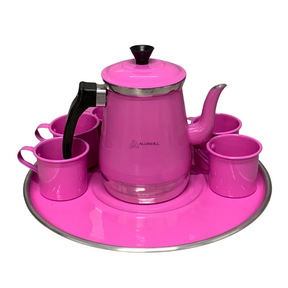 Jogo de Bule com 6 Xícaras e Bandeja Café Retro Rosa