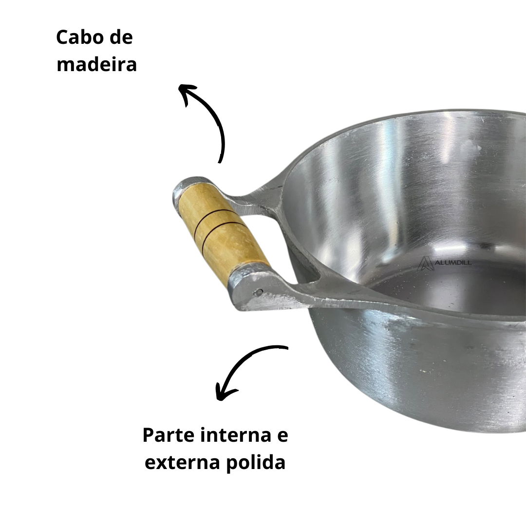 Conjunto Kit Jogo de Panelas 5 Peças Abaulado Alumínio Batido Fundido Alça de Madeira com Tampa.