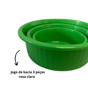 Jogo de Bacia 3 Peças Plastico Redonda Multiuso Verde Lima Canelada