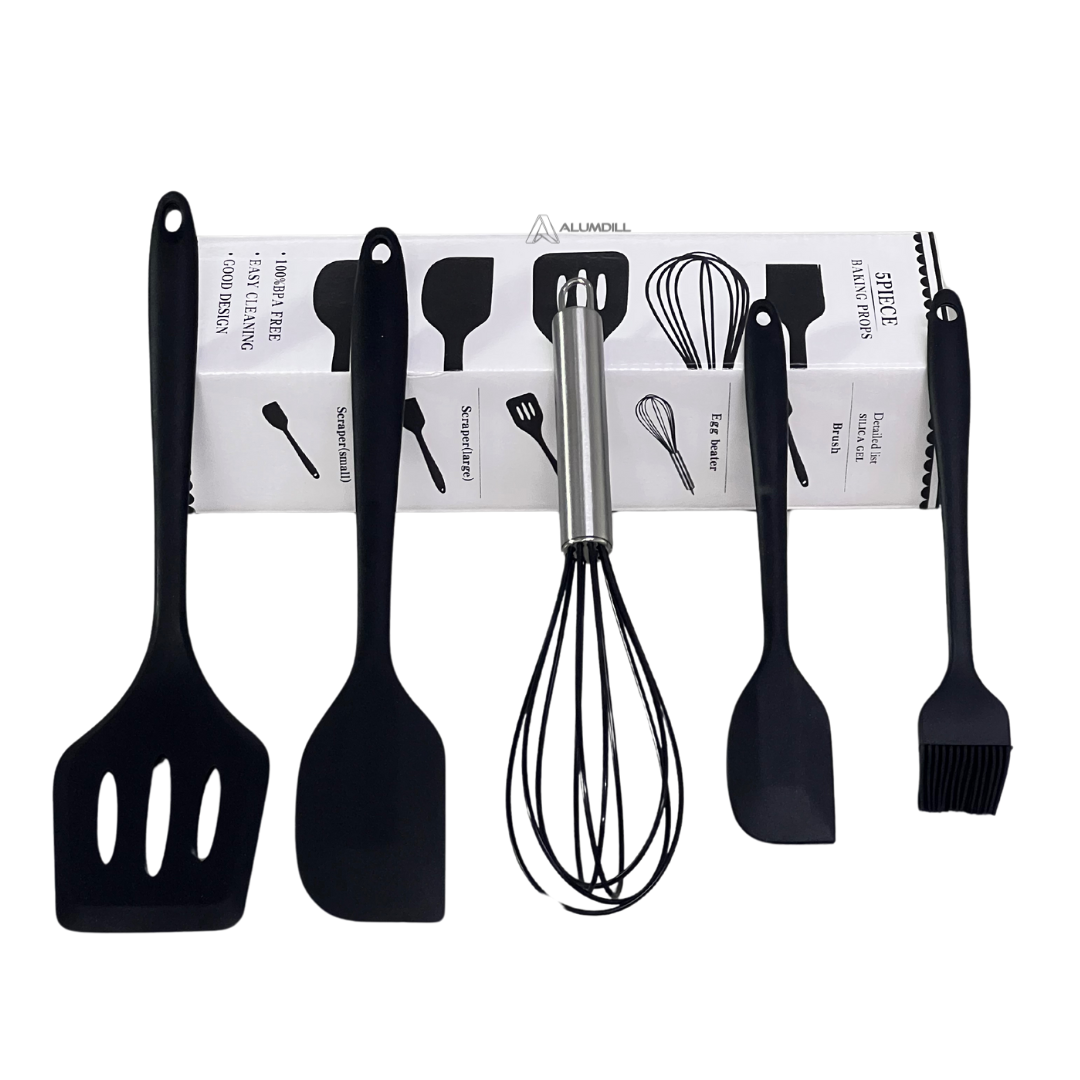 Kit 5 Peças Utensi´lios de Cozinha Culinários Silicone Preto