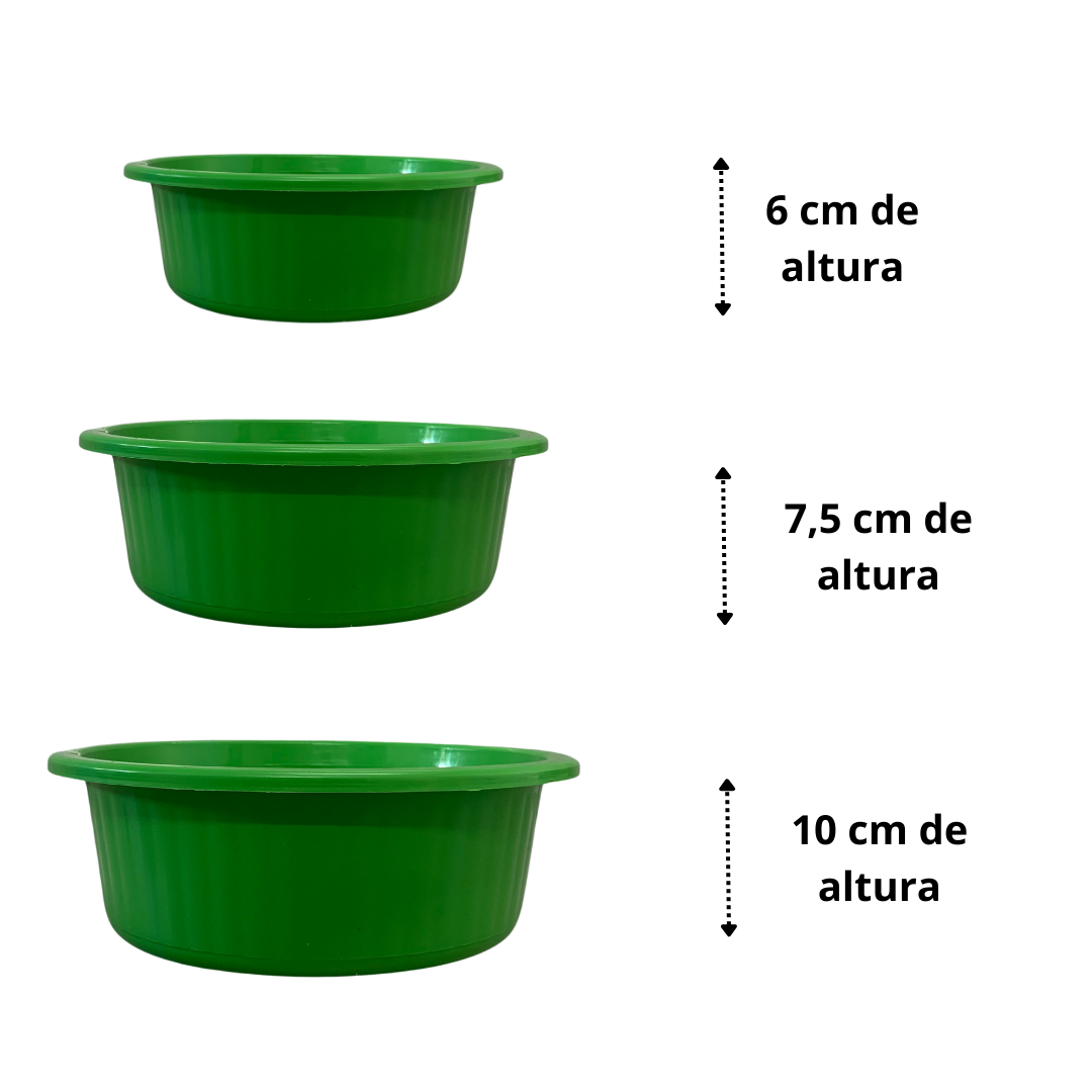 Jogo de Bacia 3 Peças Plastico Redonda Multiuso Verde Lima Canelada