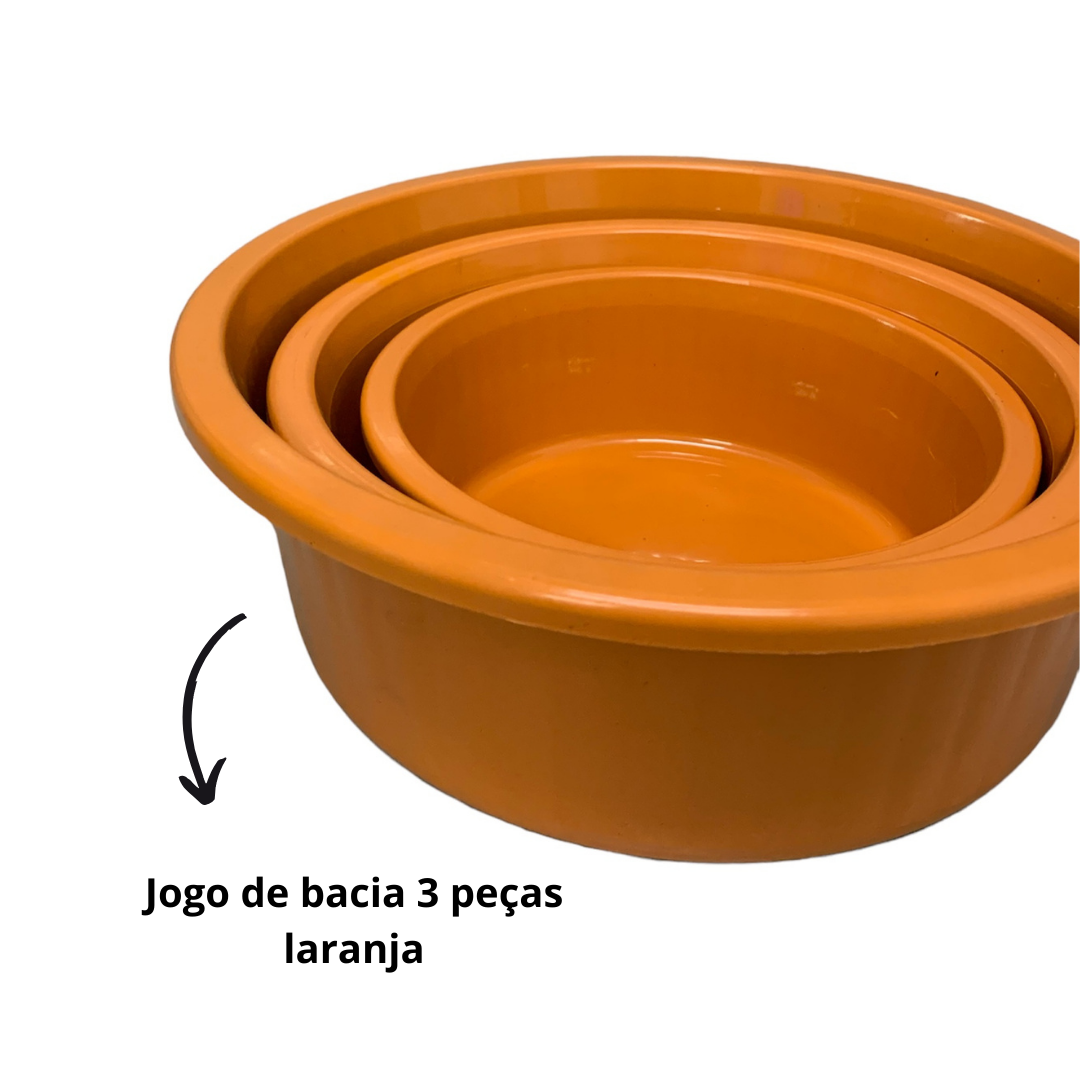 Jogo de Bacia 3 Peças Plastico Redonda Multiuso Laranja Canelada