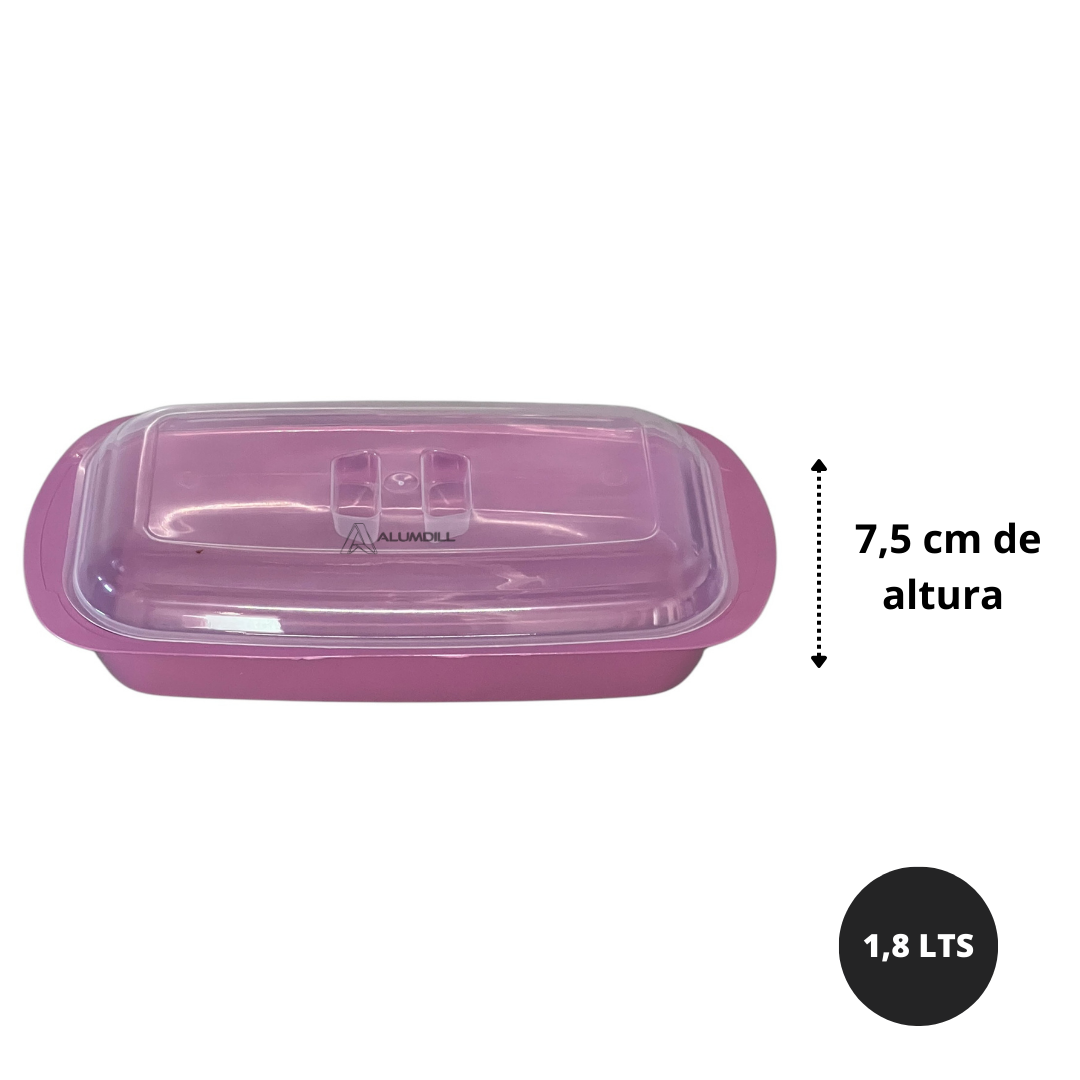 Kit 2 Travessas Saladeira Oval Porta Frios Sobremesa 1,8 Litros com Tampa Transparente Rosa Plastico