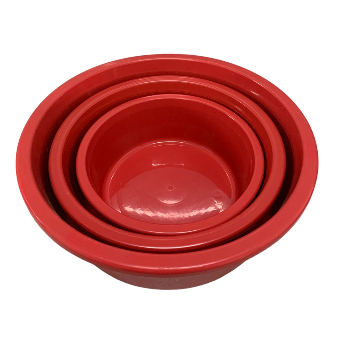 Jogo de Bacia 3 Peças Plastico Redonda Multiuso Vermelho Canelada