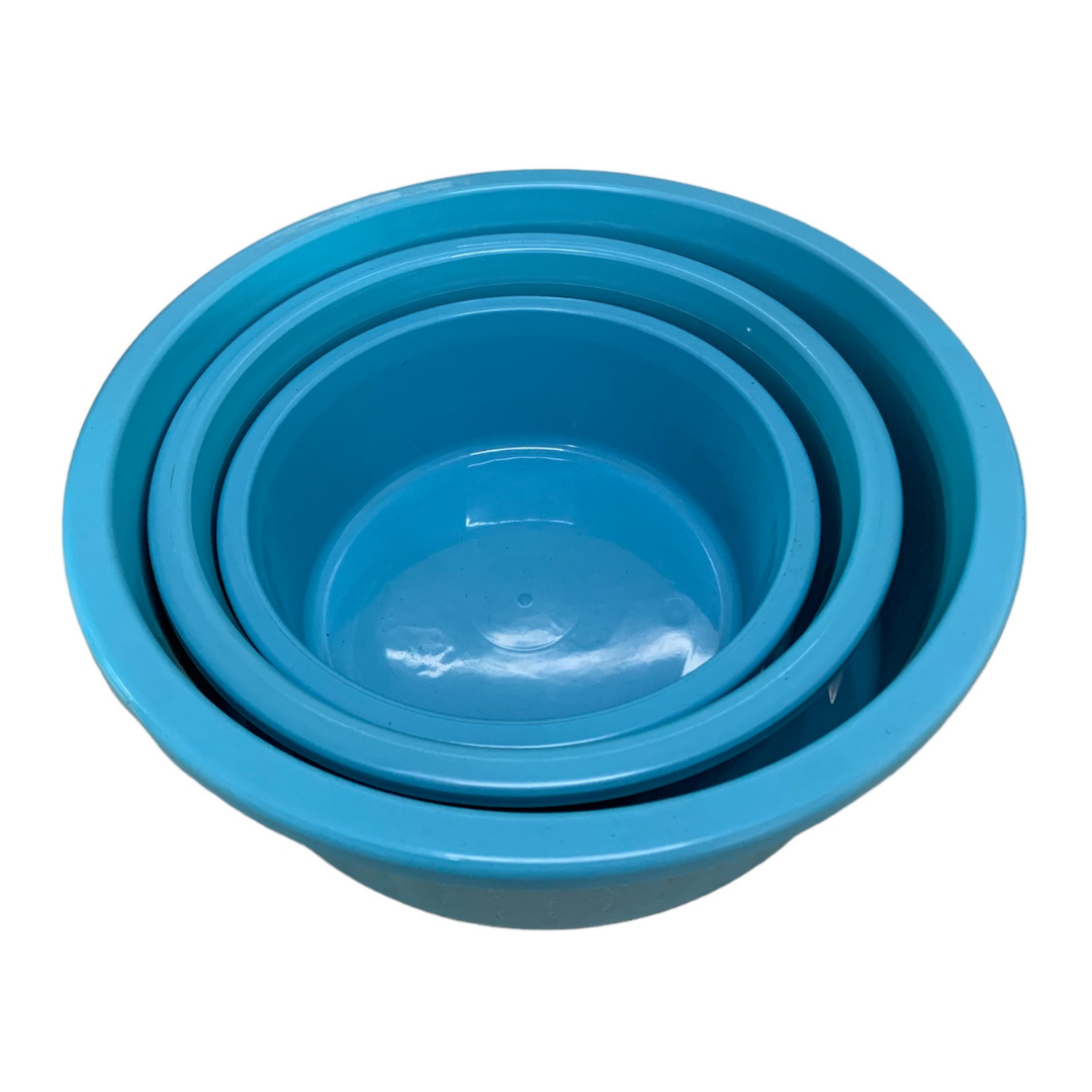 Jogo de Bacia 3 Peças Plastico Redonda Multiuso Azul Claro Canelada