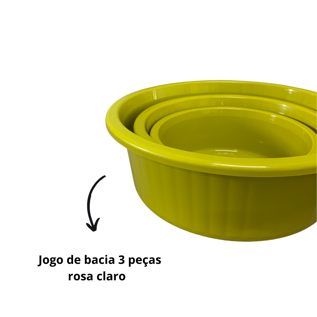 Jogo de Bacia 3 Peças Plastico Redonda Multiuso Amarelo Canelada