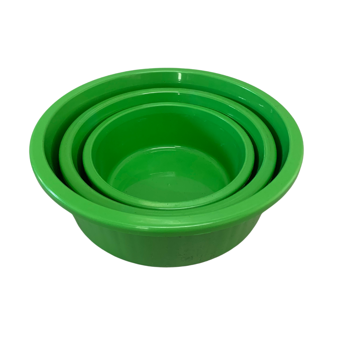 Jogo de Bacia 3 Peças Plastico Redonda Multiuso Verde Lima Canelada
