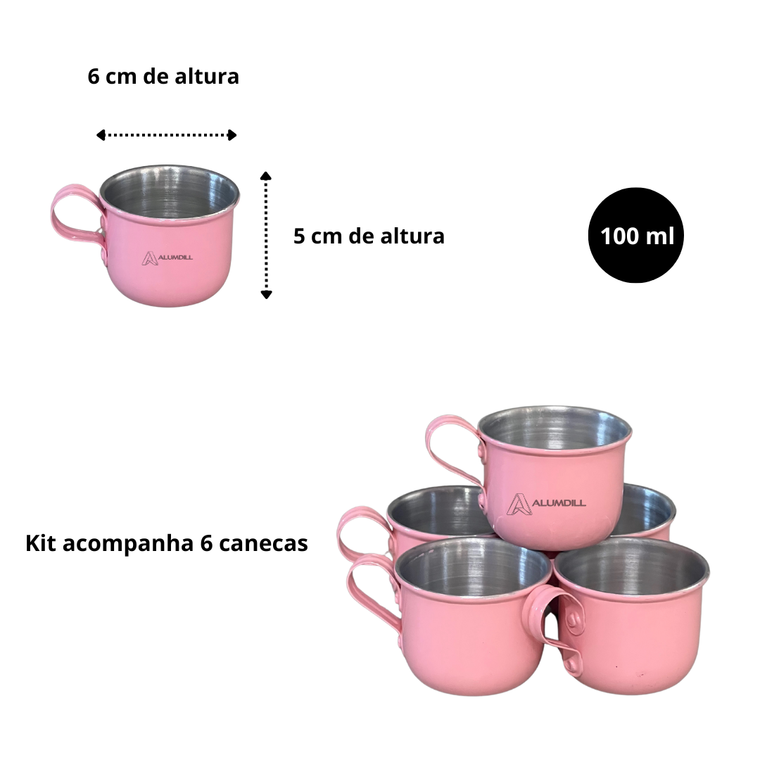 Jogo de Bule com 6 Xícaras e Bandeja Café Retro Rosa Liso