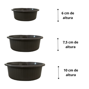 Jogo de Bacia 3 Peças Plastico Redonda Multiuso Cinza Chumbo Canelada