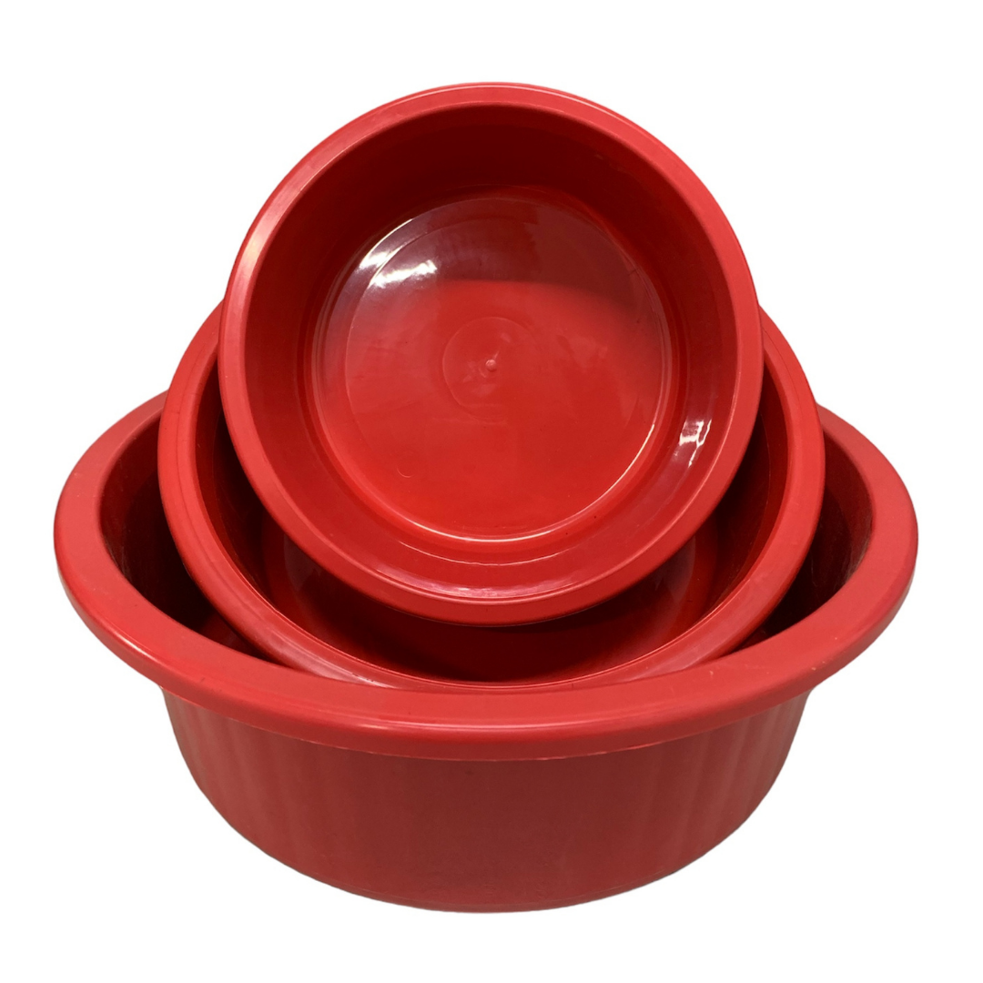 Jogo de Bacia 3 Peças Plastico Redonda Multiuso Vermelho Canelada