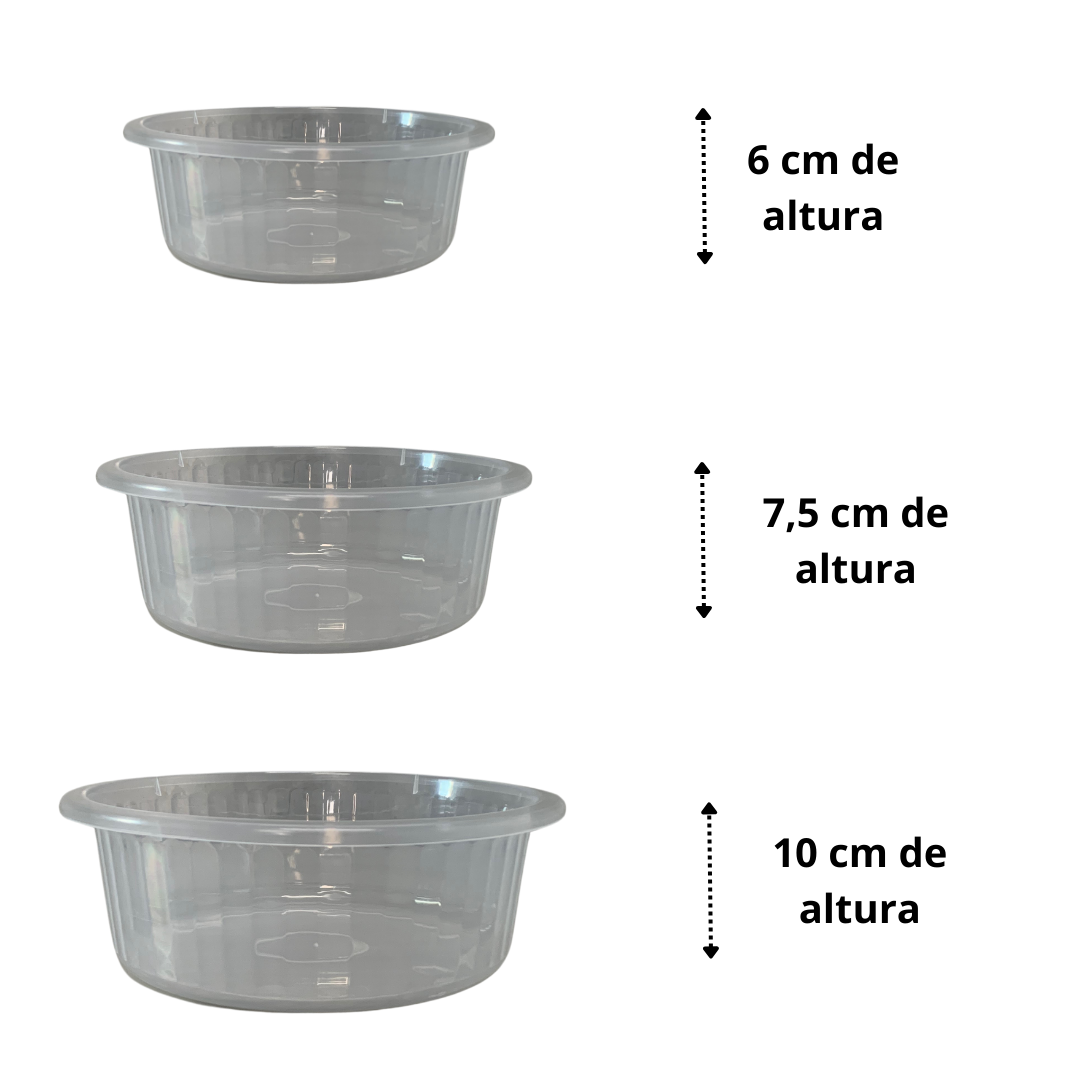 Jogo de Bacia 3 Peças Plastico Redonda Multiuso transparente Canelada