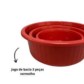 Jogo de Bacia 3 Peças Plastico Redonda Multiuso Vermelho Canelada