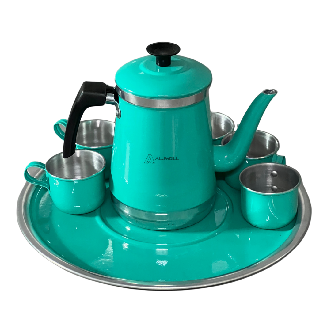 Jogo de Bule com 6 Xícaras e Bandeja Café Retro Verde