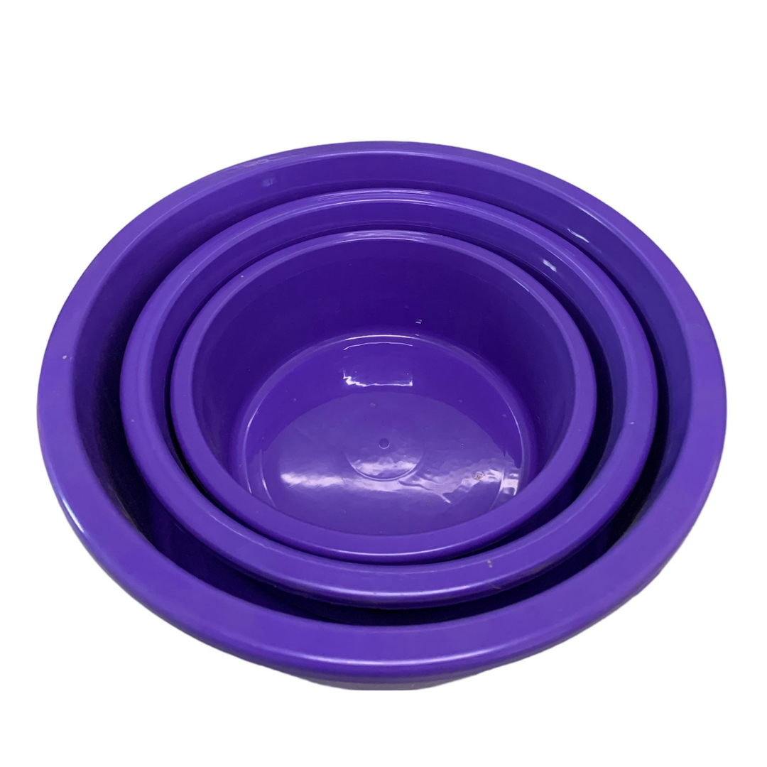 Jogo de Bacia 3 Peças Plastico Redonda Multiuso Roxo Canelada
